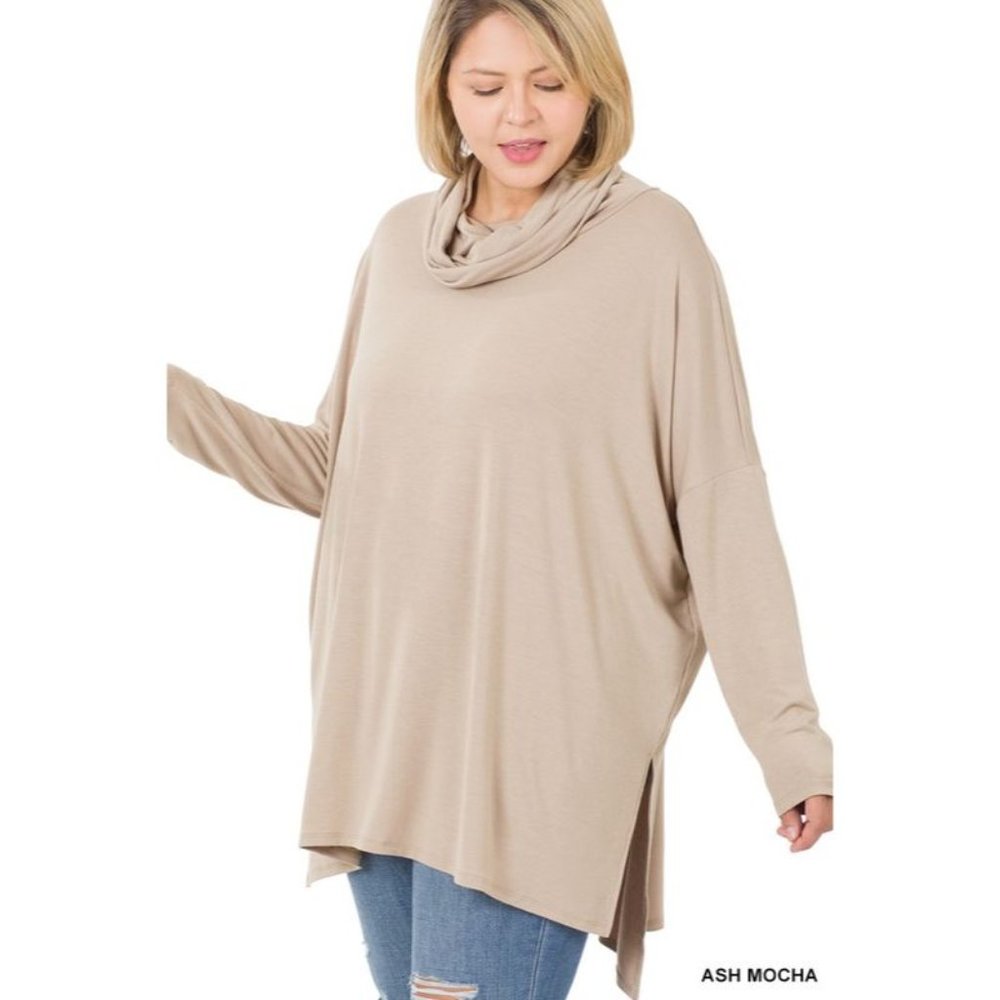 🔥Plus Size Oversized Cowl Neck Long Sleeve Top